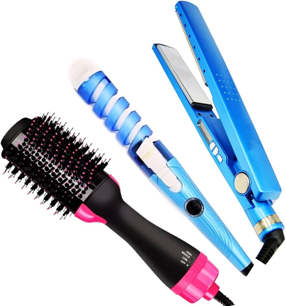 Kit de Peinado 4 en 1: Plancha, Cepillo, Rizador y Peine para un Cabello Perfecto